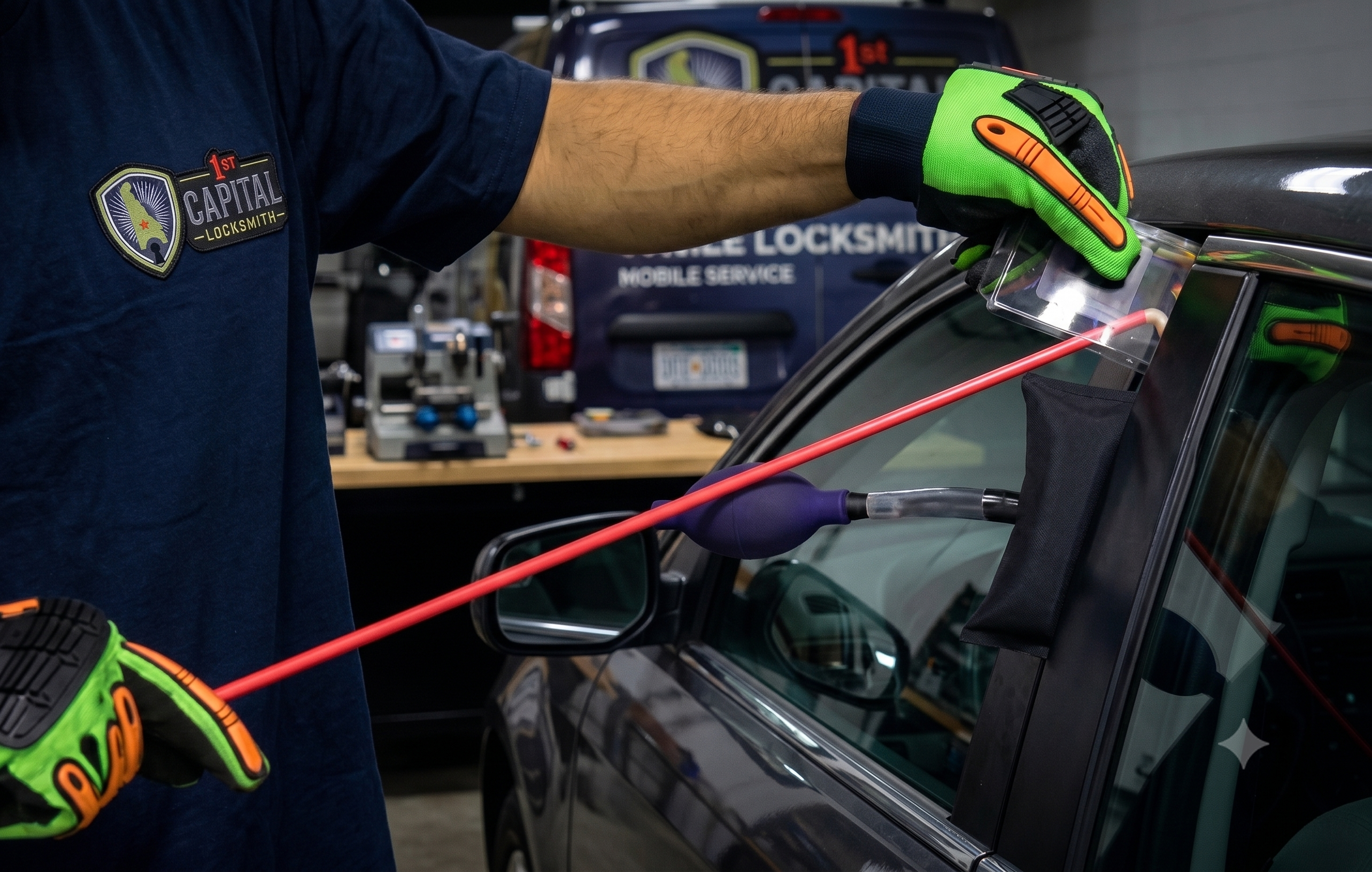 1st Capital Locksmith technician unlocking a vehicle in Delaware