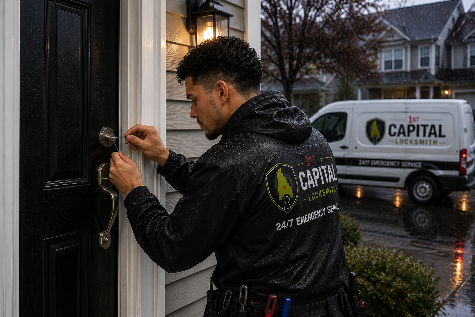 Residential lock picking by professional locksmith