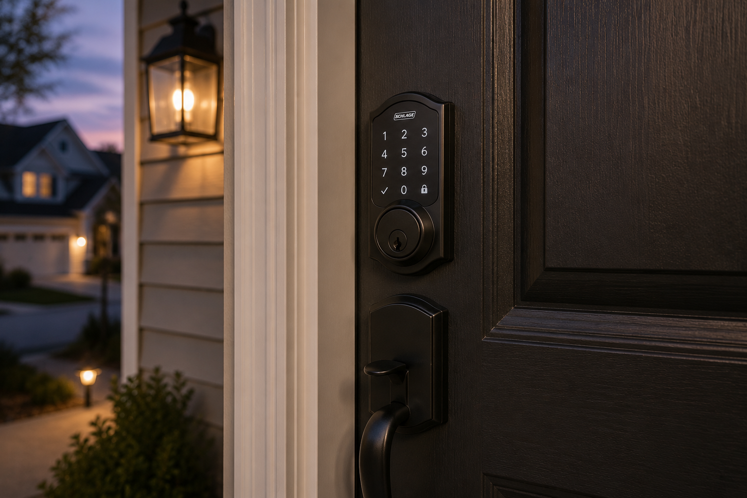 Keypad deadbolt lock installed on a residential door in Delaware