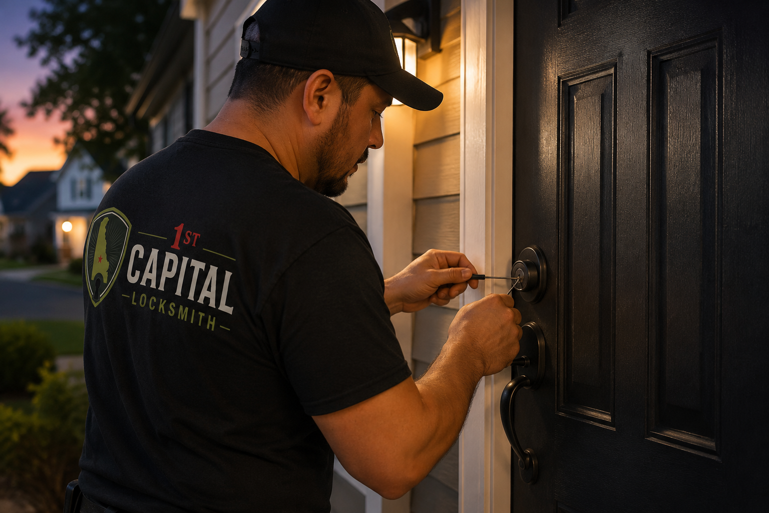 1st Capital Locksmith rekeying a residential deadbolt in Kent County, Delaware