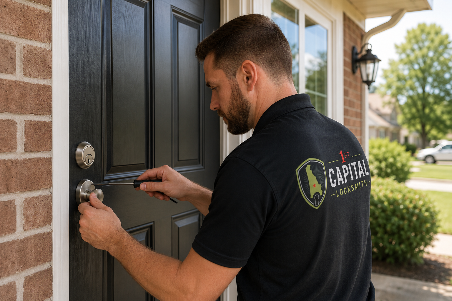Professional lock repair service on a residential door in Delaware