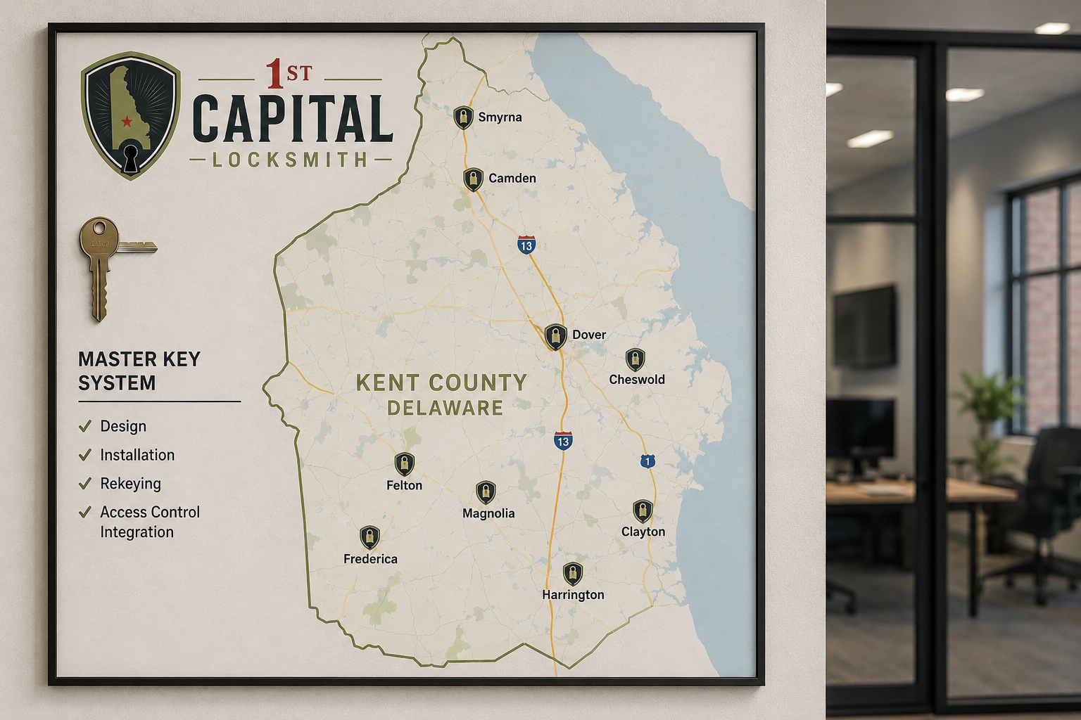 Master key system service area in Kent County Delaware