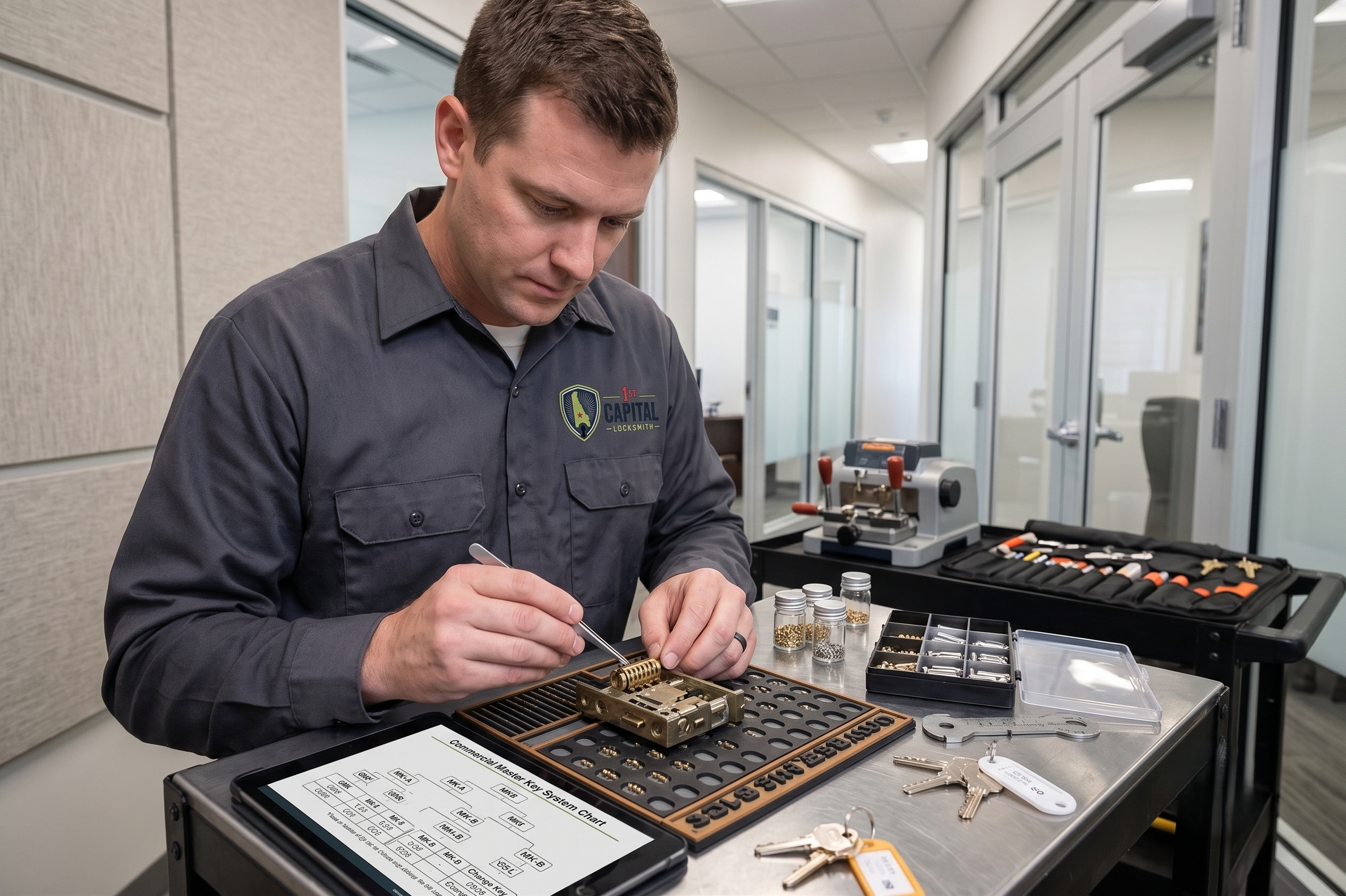Commercial lock rekeying for master key installation
