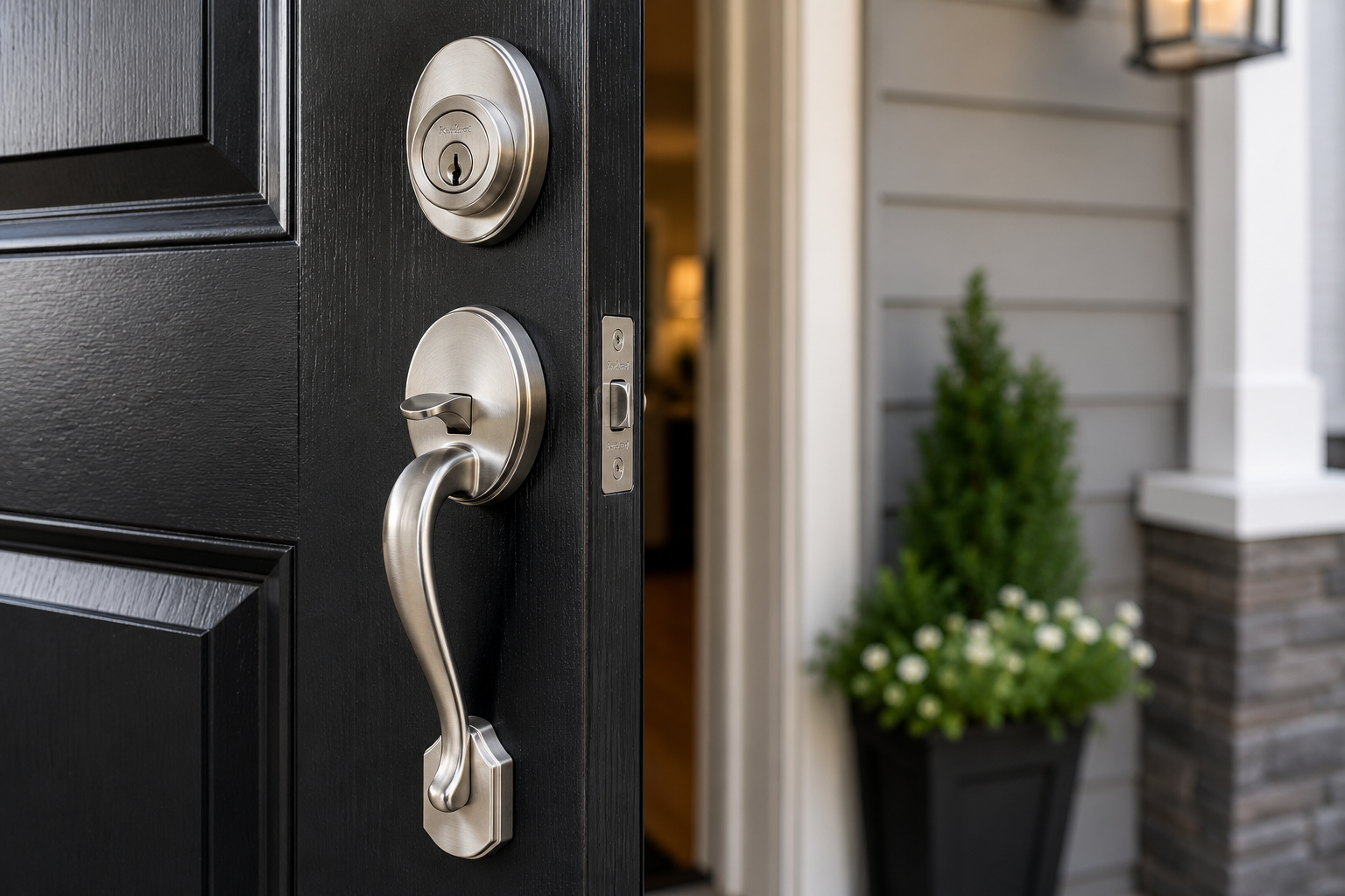 Newly installed door lock hardware on a Delaware home