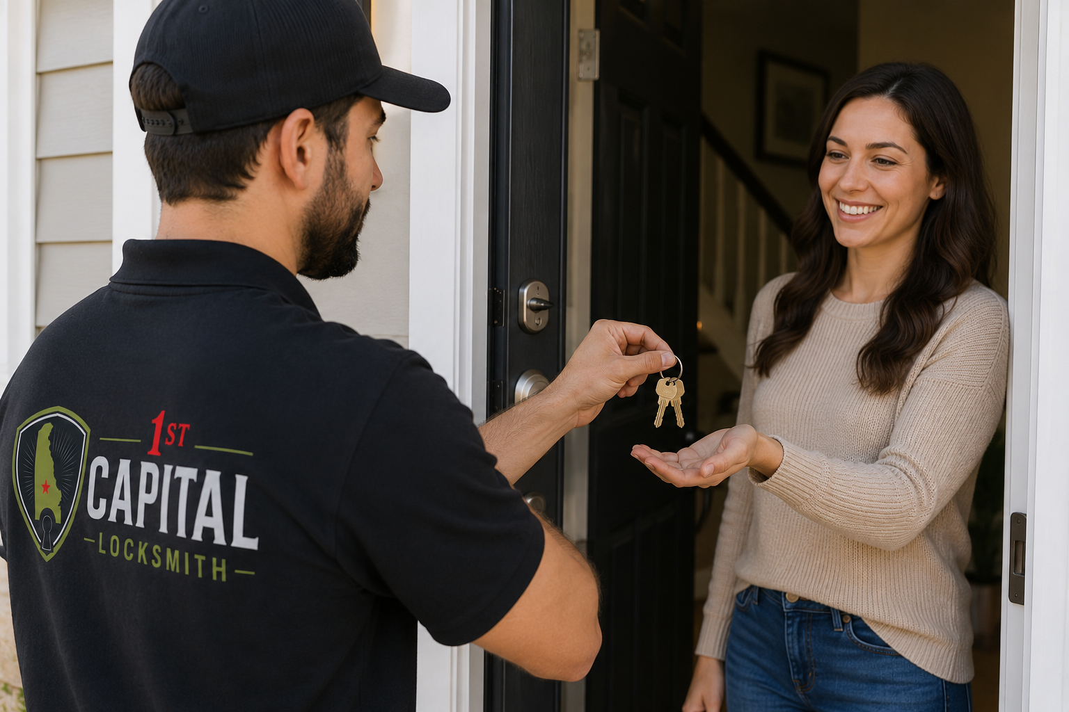 New house keys provided after lock rekeying service by 1st Capital Locksmith in Delaware
