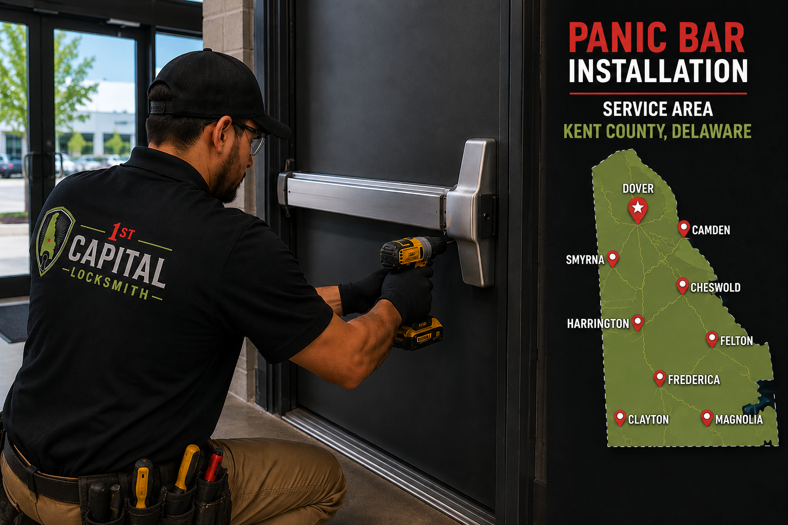 Panic bar installation service area in Kent County Delaware