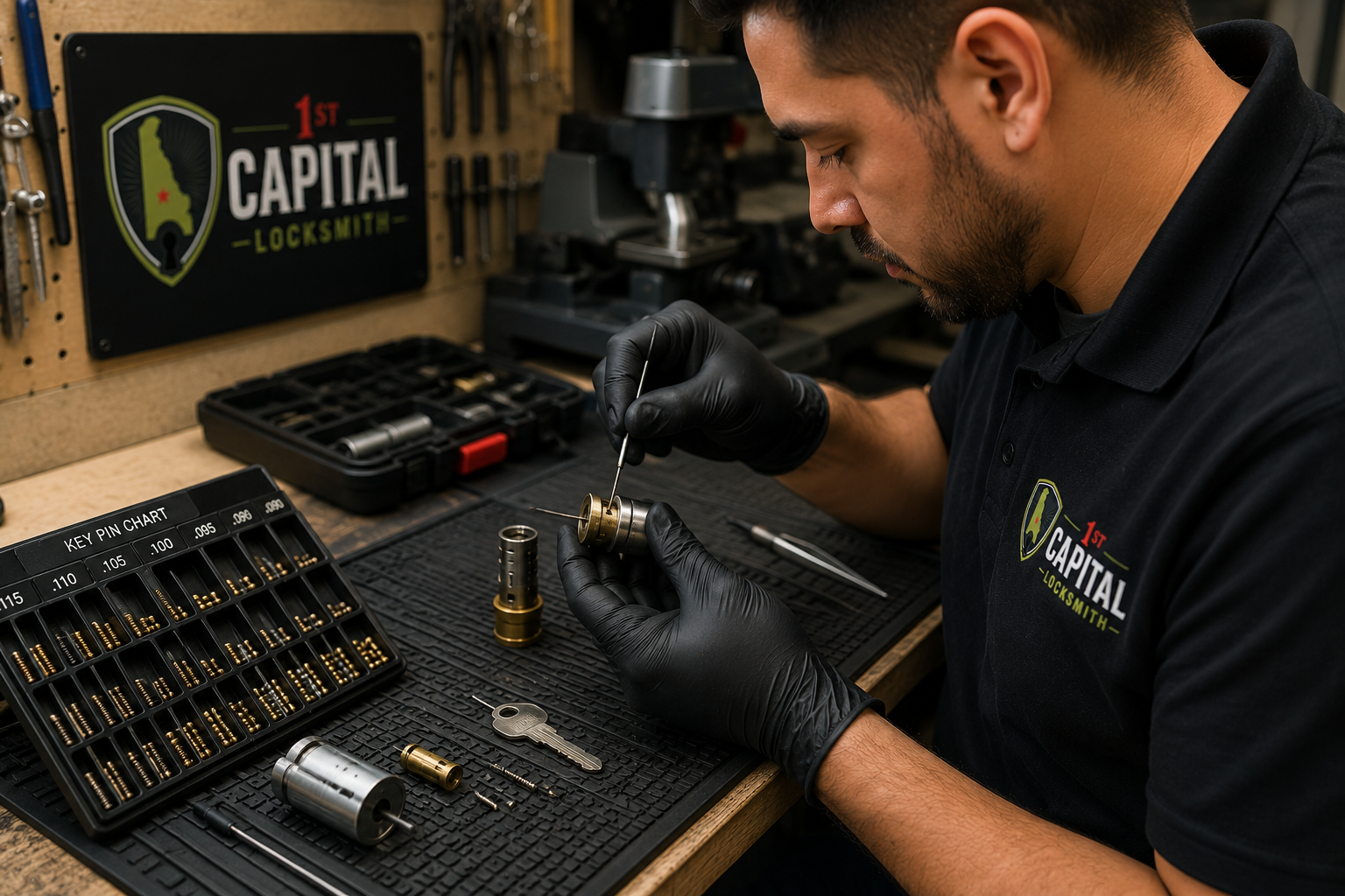 Lock cylinder and rekeying pins used by 1st Capital Locksmith in Delaware